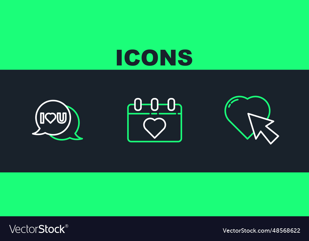 Set line heart and cursor click speech bubble vector image Set line heart and cursor click speech bubble