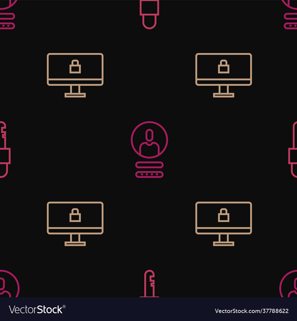 Set line locked key on computer monitor vector image Set line locked key on computer monitor