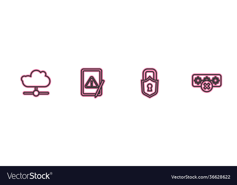 Set line network cloud connection lock tablet Vector Image Set line network cloud connection lock tablet