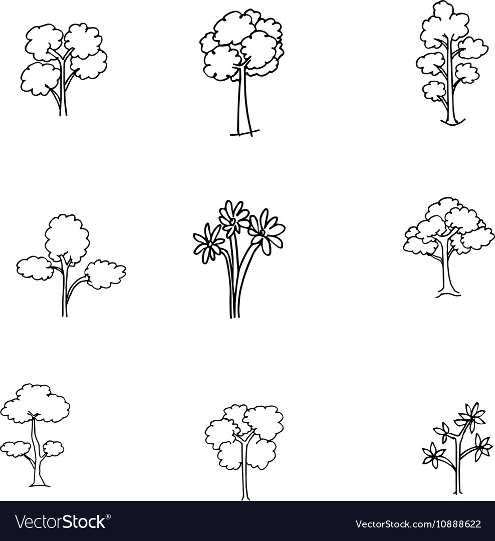 Set of different doodle trees