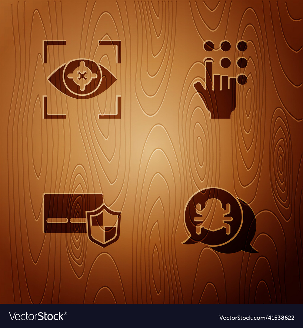 Set system bug eye scan credit card with shield vector image Set system bug eye scan credit card with shield
