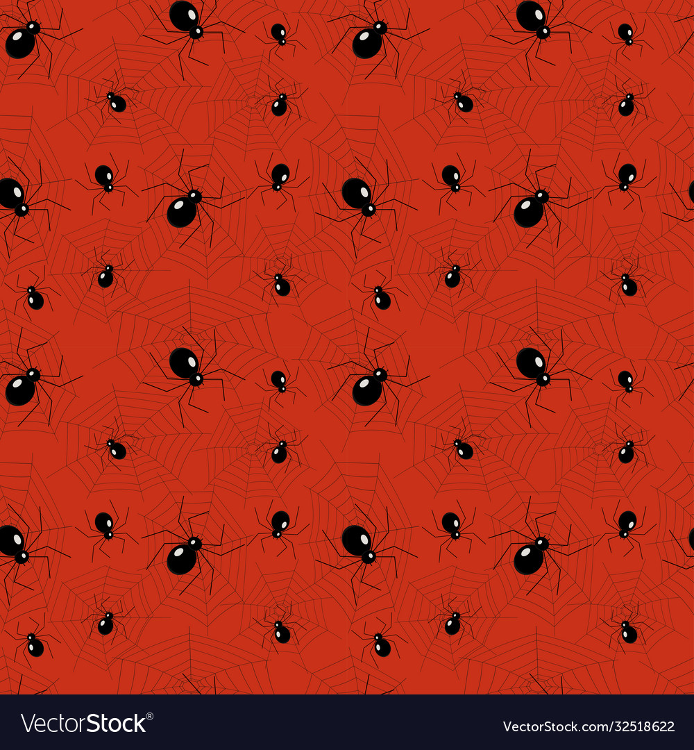 Web and spiders on a red background seamless vector image Web and spiders on a red background seamless