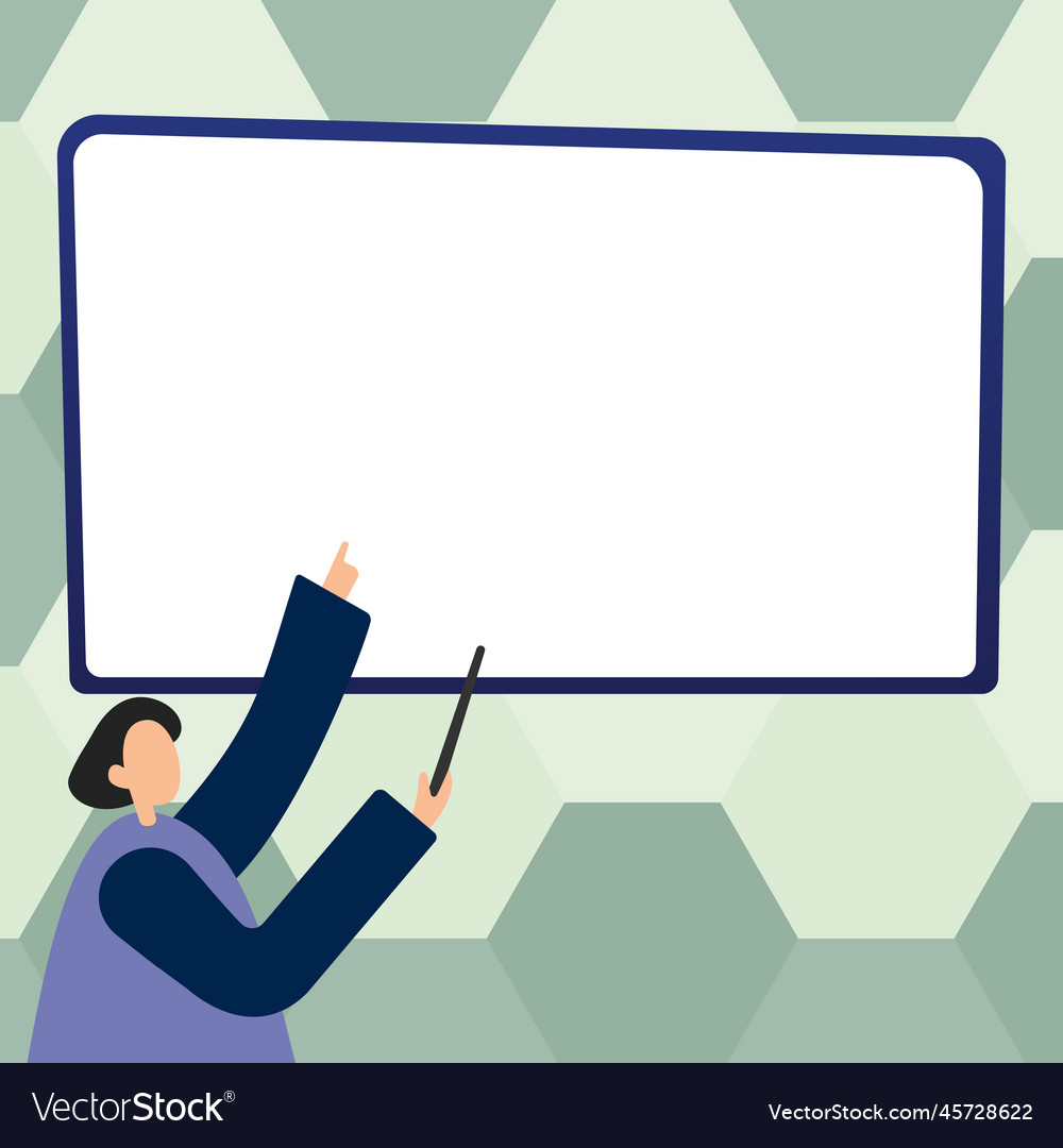 Woman pointing with pointer stick to important vector image Woman pointing with pointer stick to important