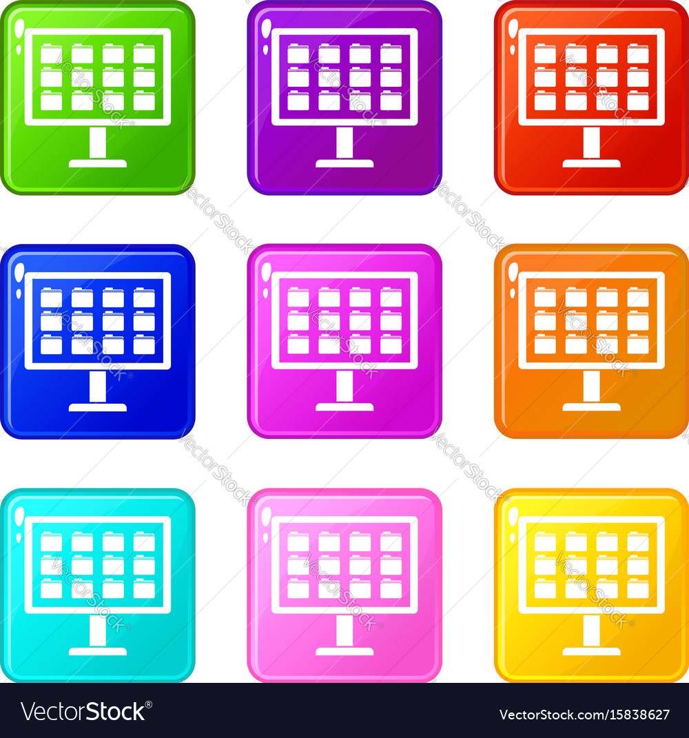 Desktop of computer with folders icons 9 set