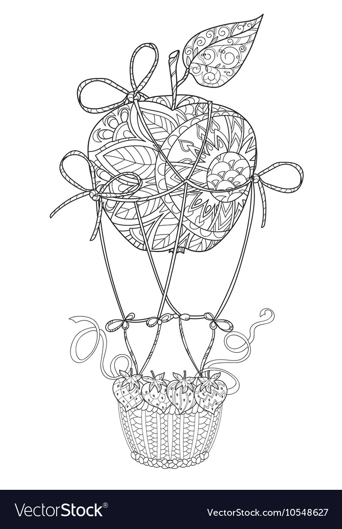Hand drawn doodle outline air balloon in flight