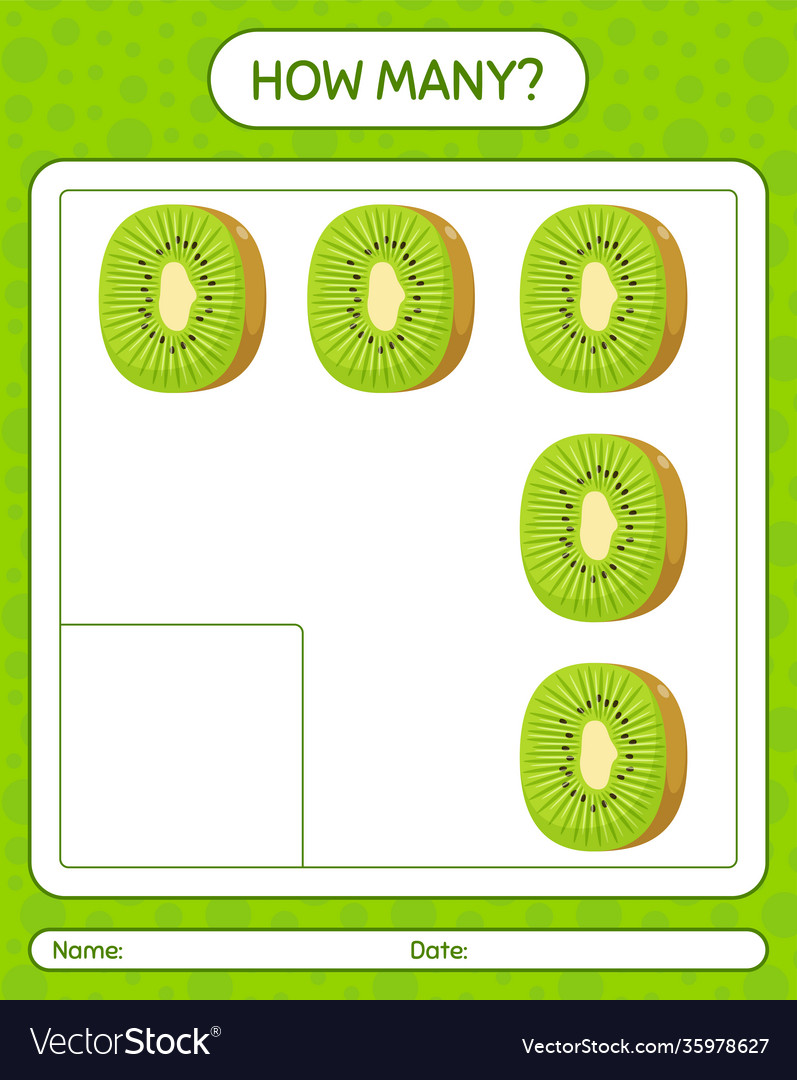How many counting game with kiwi worksheet vector image How many counting game with kiwi worksheet