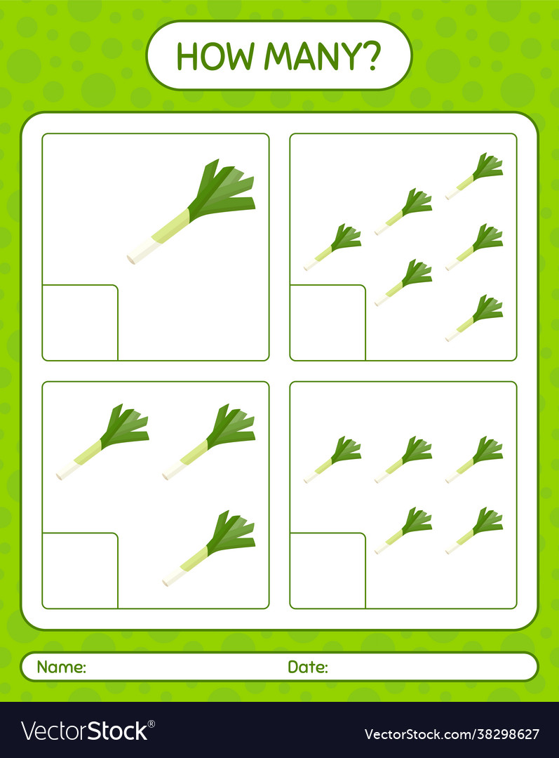 How many counting game with leek worksheet vector image How many counting game with leek worksheet