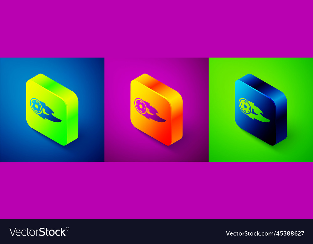 Isometric wheel in fire flame icon isolated