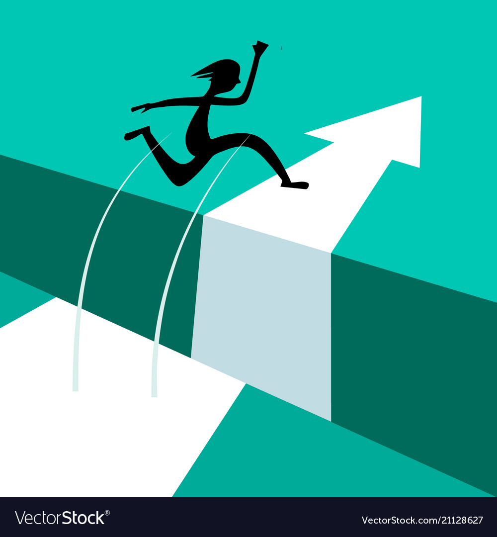 Jumping above gap jump over abyss with arrow vector image Jumping above gap jump over abyss with arrow