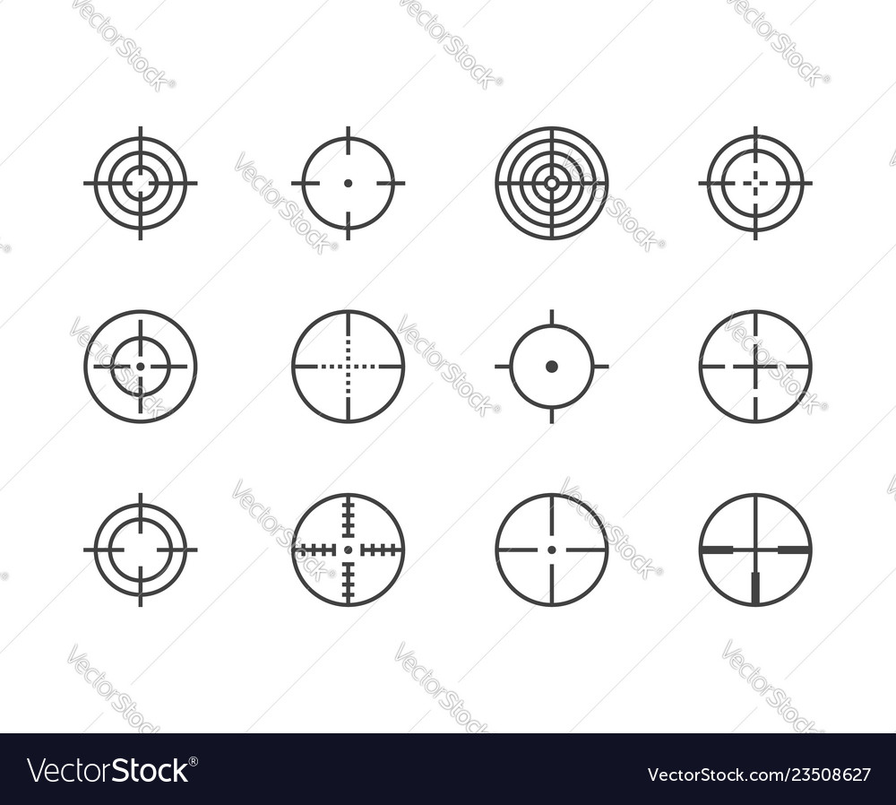 Scope flat line icons set target weapon aim vector image Scope flat line icons set target weapon aim