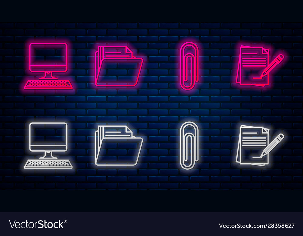 Set line document folder paper clip computer vector image Set line document folder paper clip computer