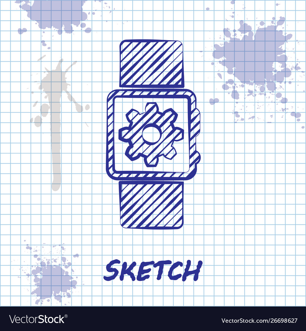 Sketch line smartwatch setting icon isolated vector image Sketch line smartwatch setting icon isolated