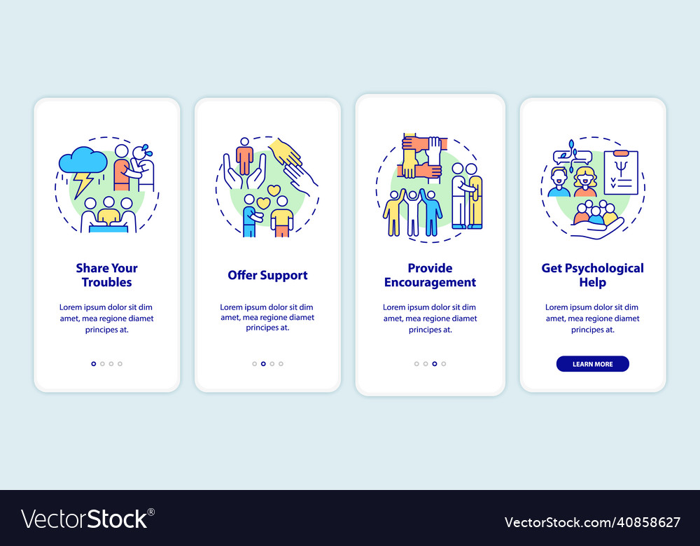 What to do in support group onboarding mobile app vector image What to do in support group onboarding mobile app