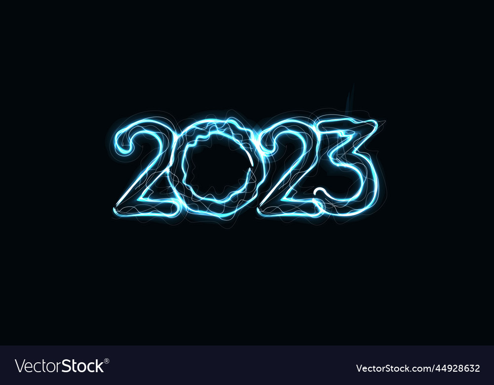 2023 numbers with magic luminous lightning contour vector image 2023 numbers with magic luminous lightning contour