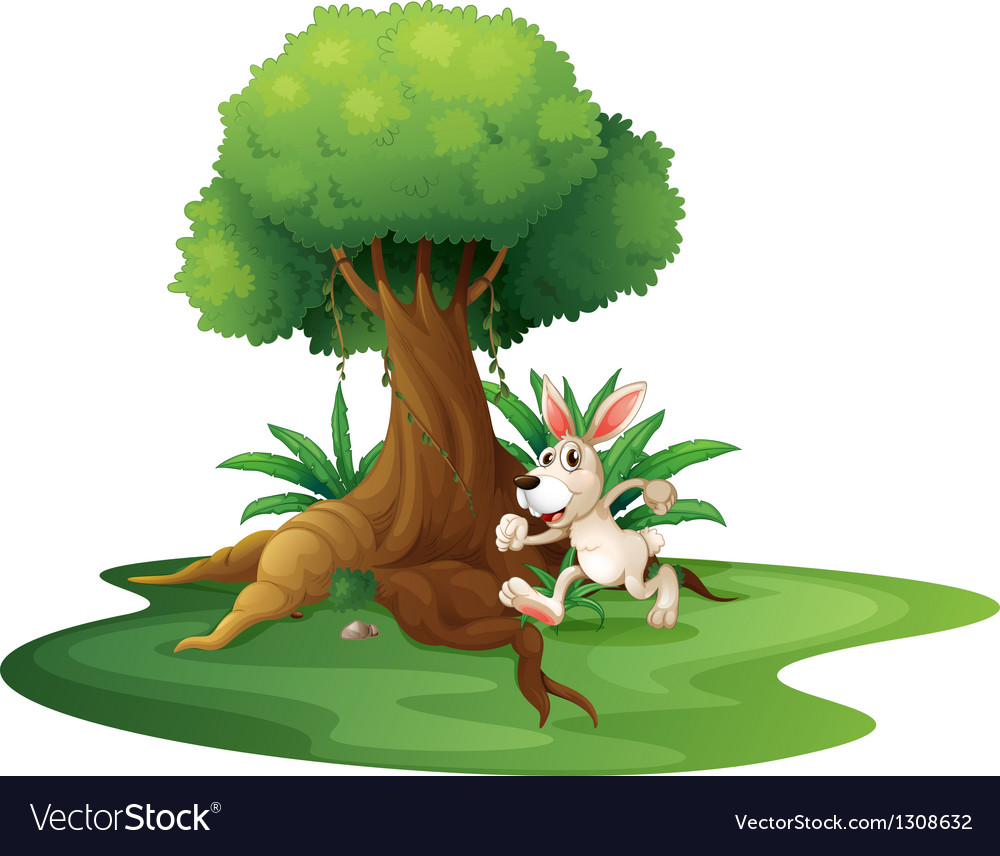 A rabbit playing near big tree Royalty Free Vector Image