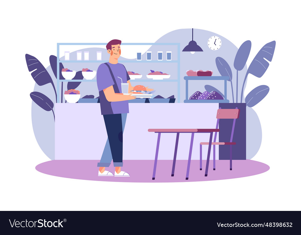 Boy collecting food from school canteen