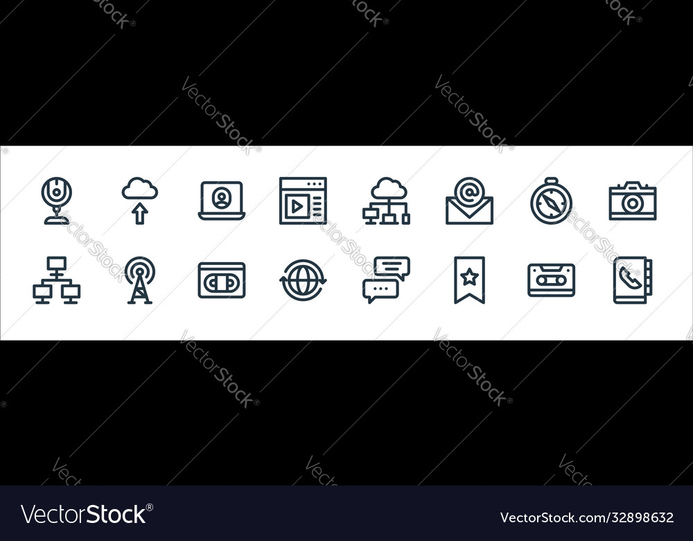 Communication and media line icons linear set Vector Image Communication and media line icons linear set