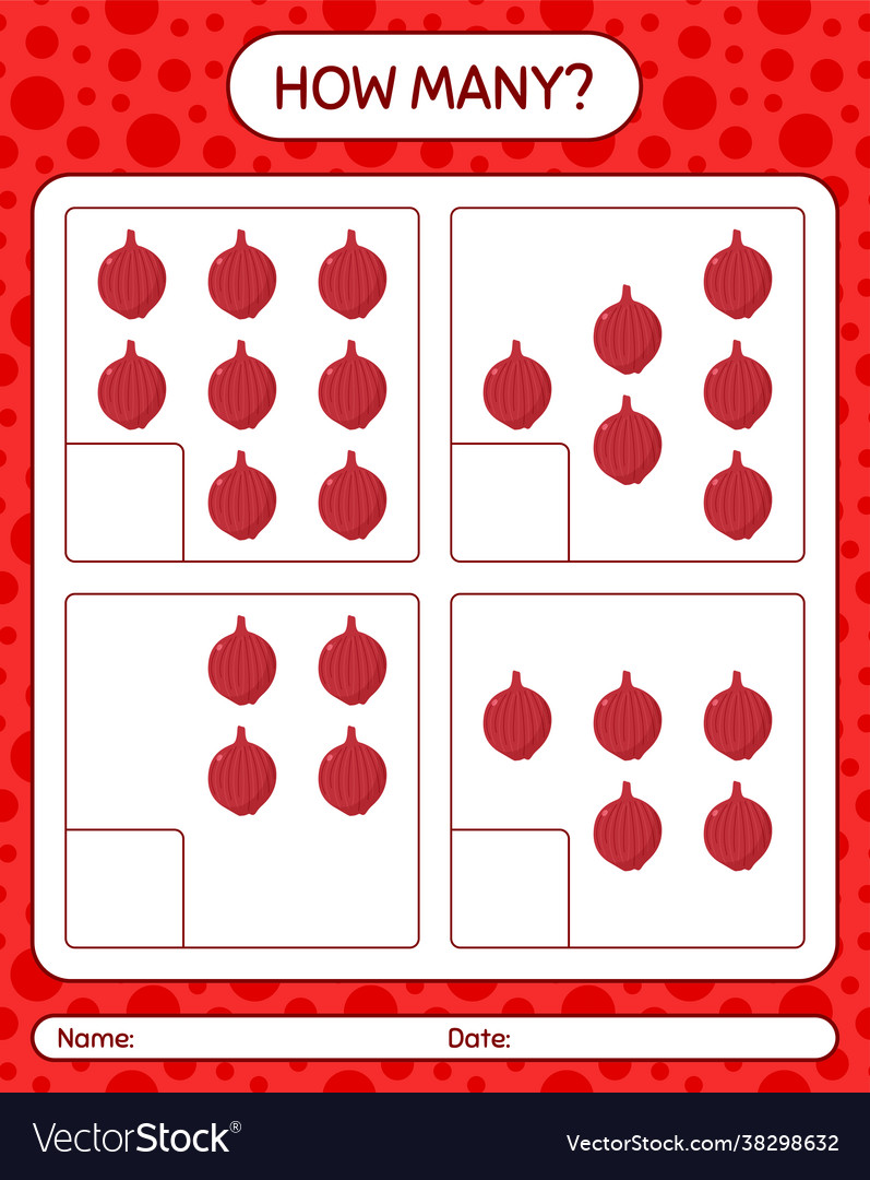 How many counting game with onion worksheet vector image How many counting game with onion worksheet
