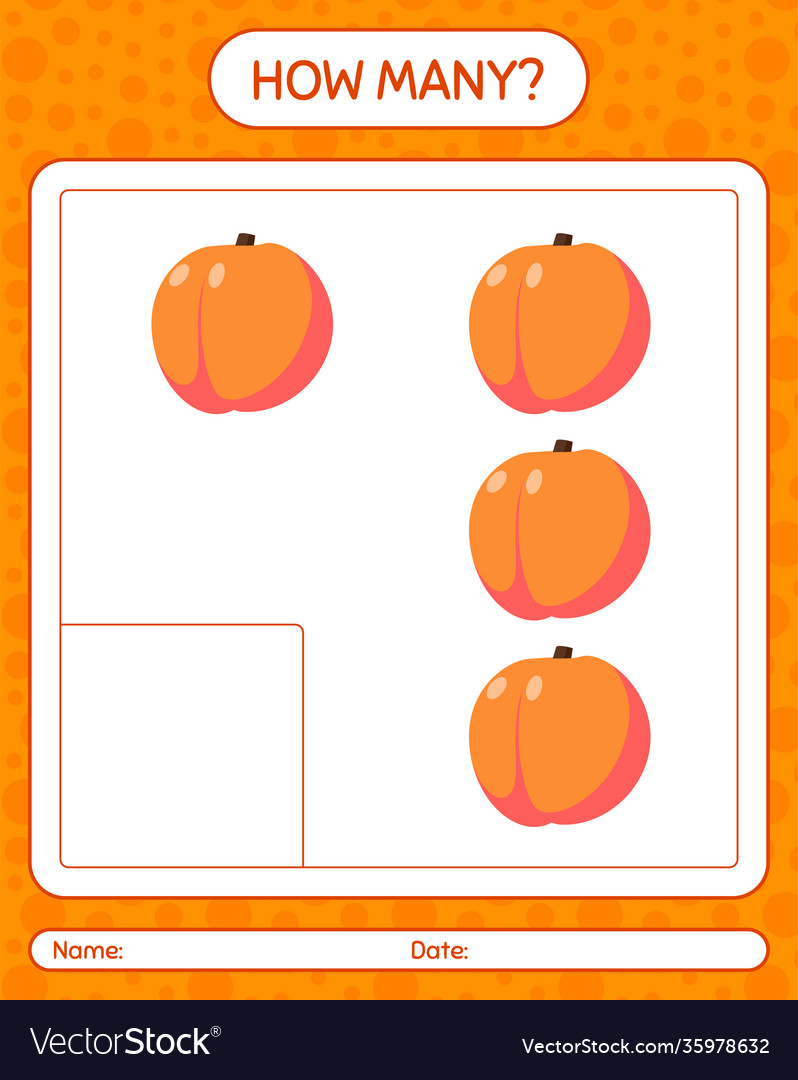How many counting game with peach worksheet vector image How many counting game with peach worksheet