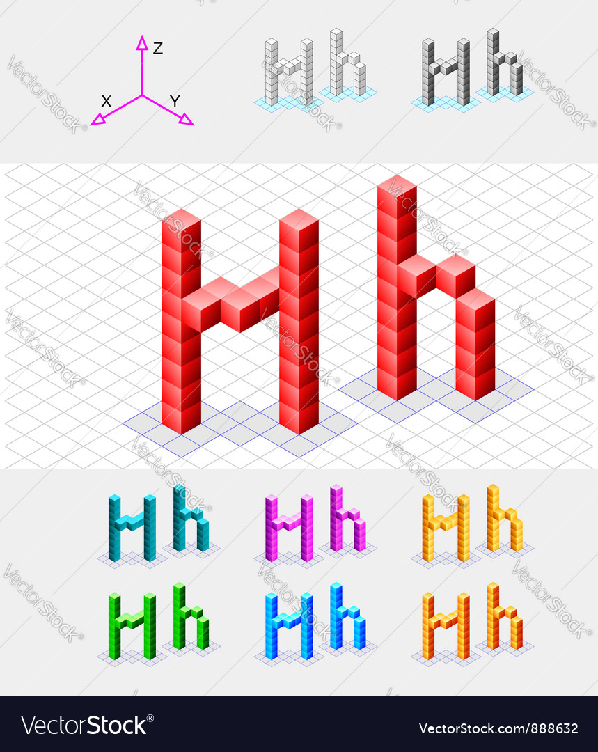 Isometric font from the cubes letter h