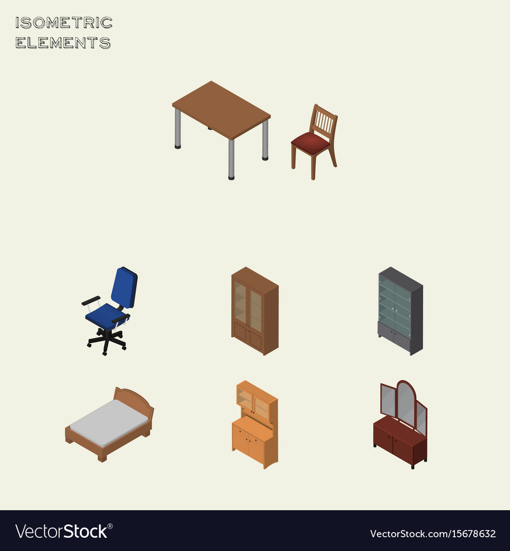 Isometric furniture set of drawer cabinet office