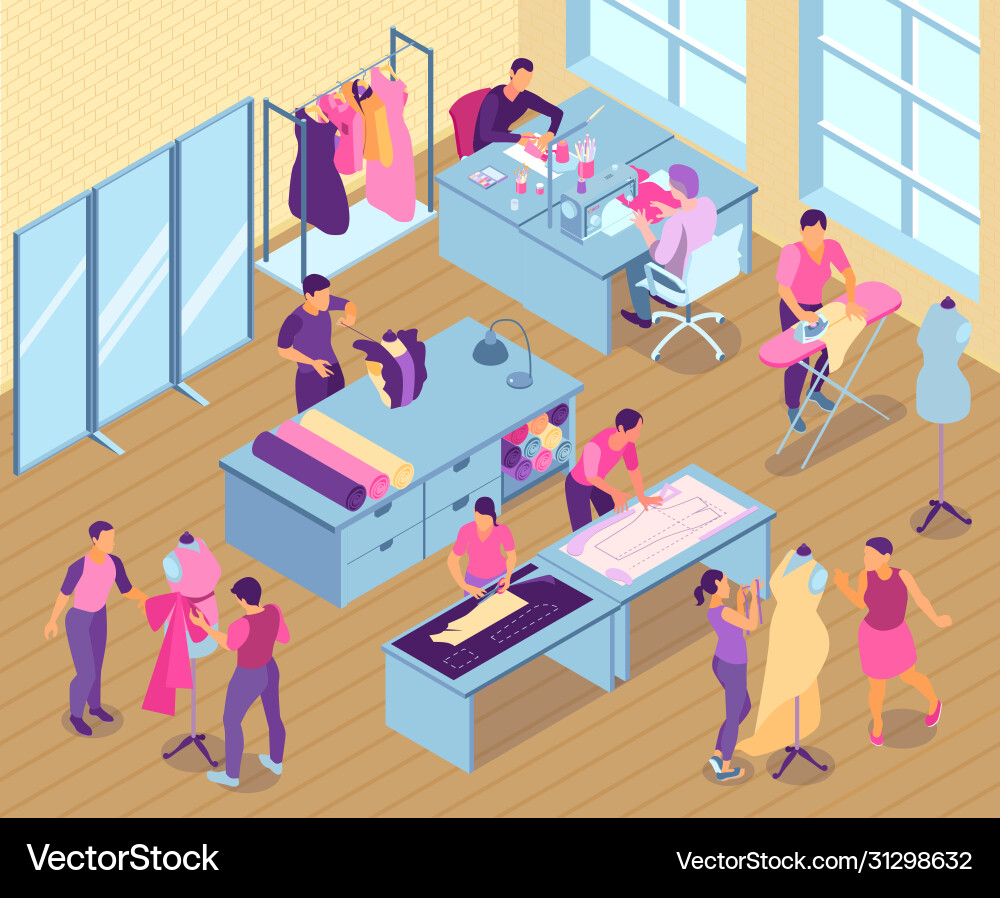 Isometric sewing studio Royalty Free Vector Image