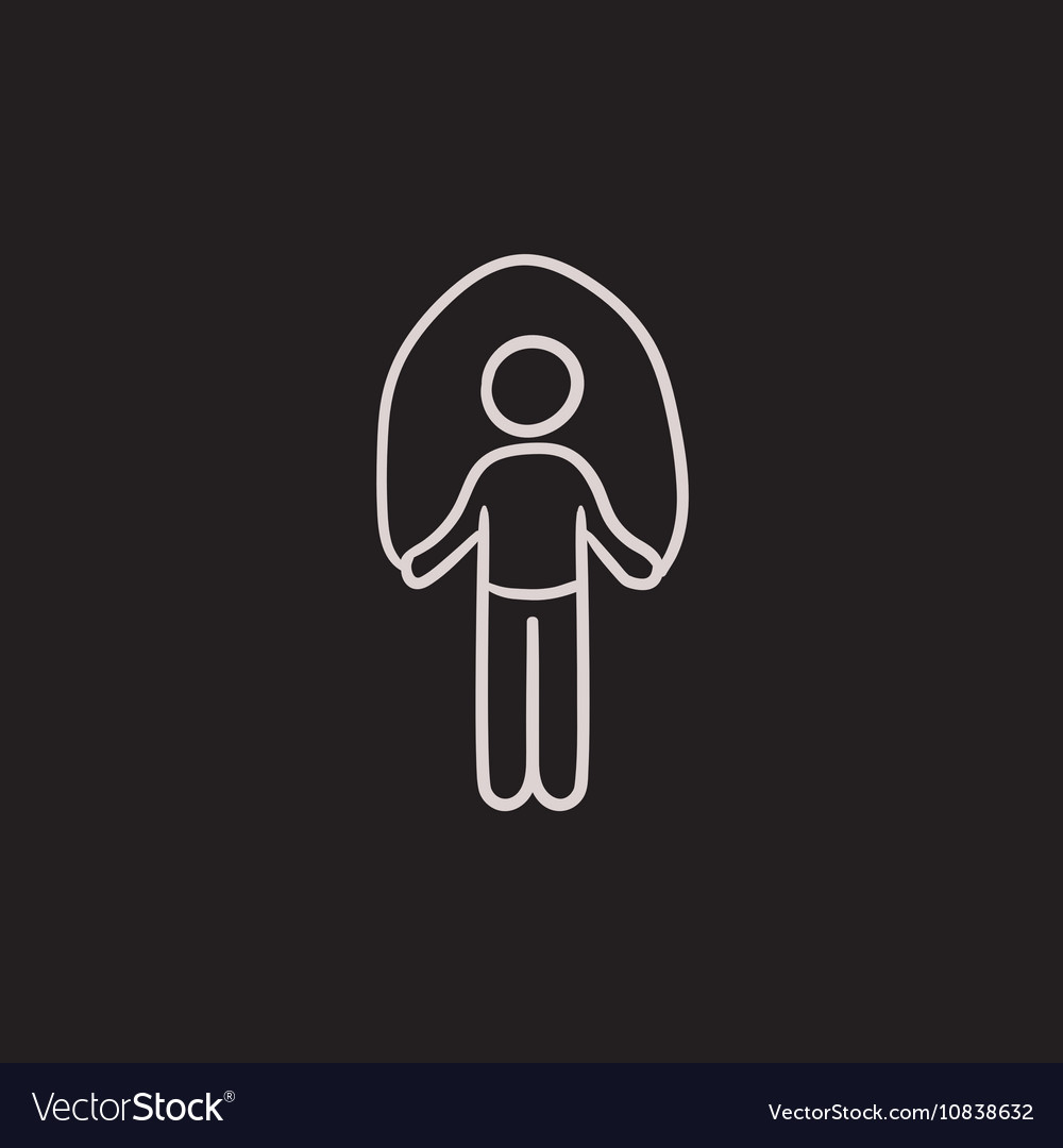 Man exercising with skipping rope sketch icon