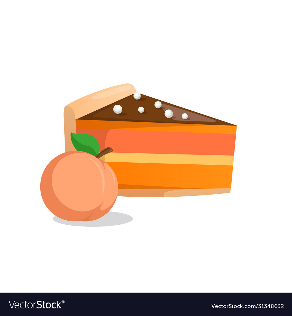 Piece cake and peach isolated on white Royalty Free Vector