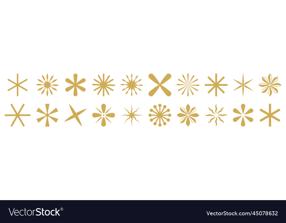 Set of different gold asterisk icons Royalty Free Vector