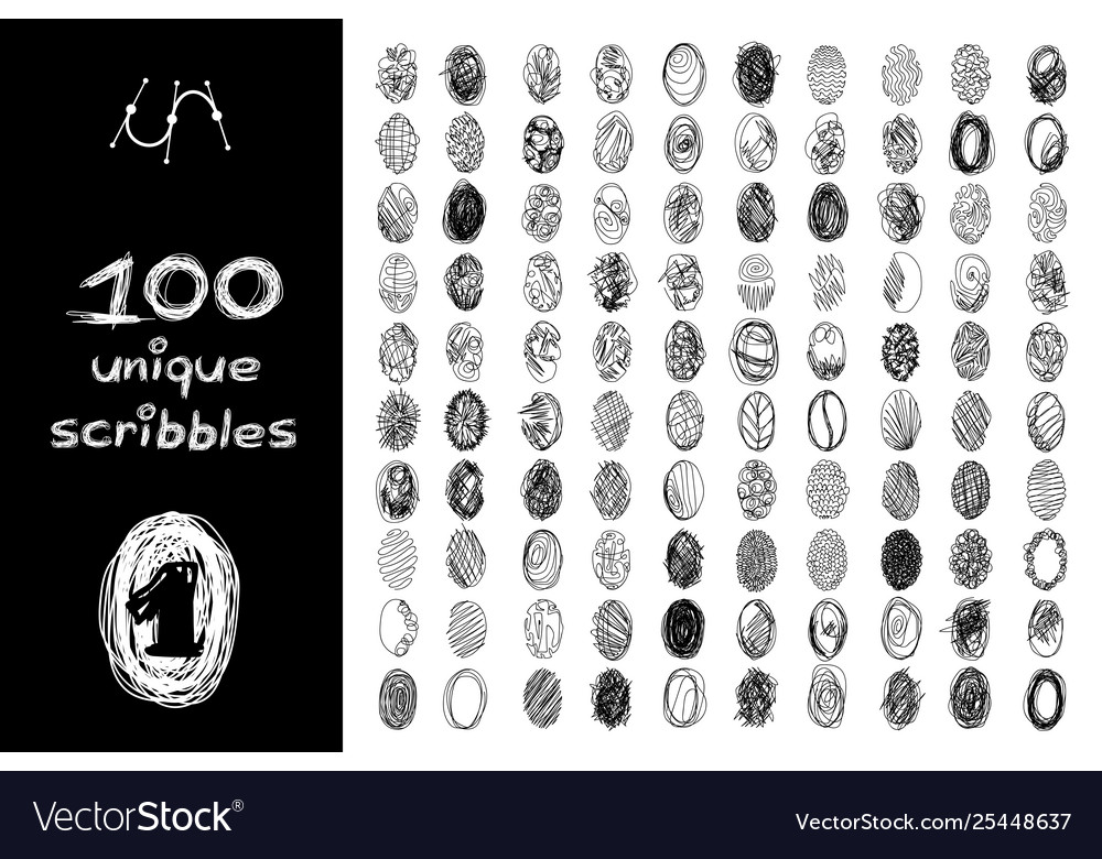 Black 100 scribbles objects set