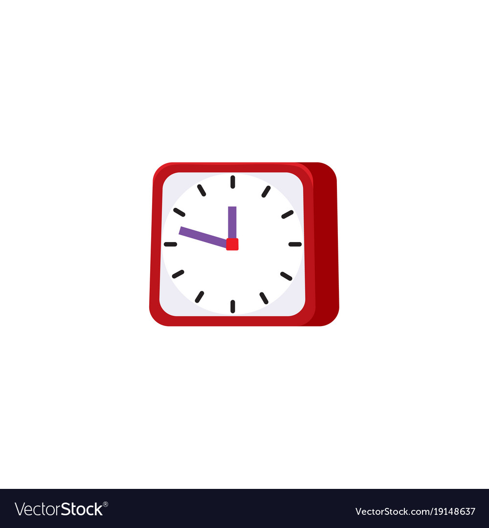 Flat analog square table red clock icon