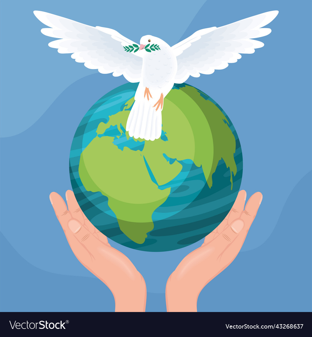 Hands protecting earth and dove