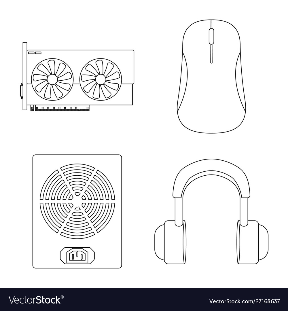 Isolated object pc and component symbol set vector image Isolated object pc and component symbol set