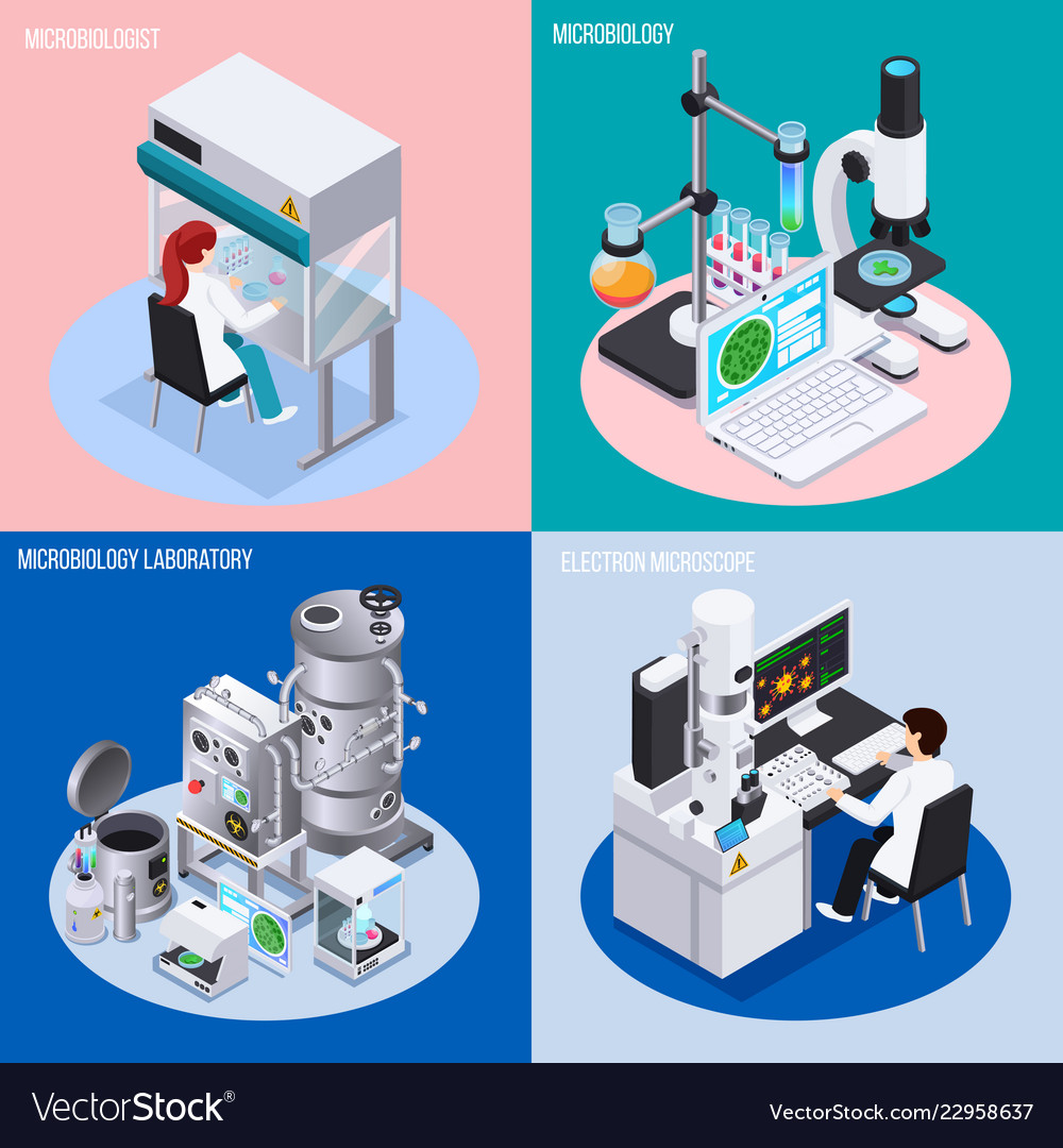 Microbiology laboratory 2x2 design concept Vector Image