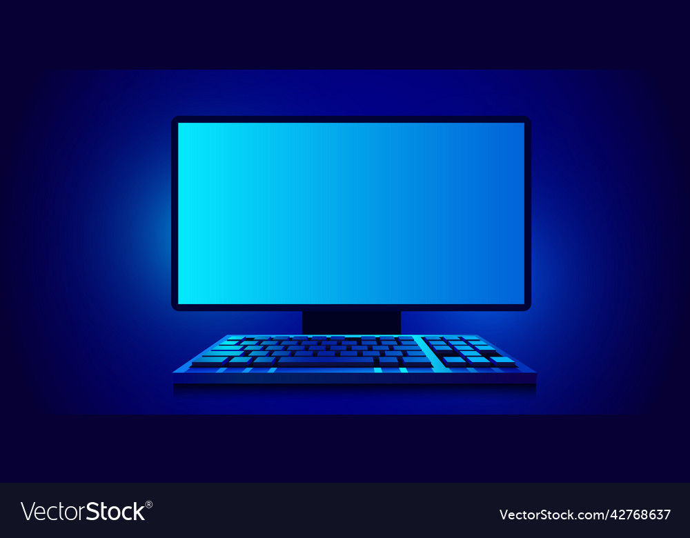 Modern desktop computer with keyboard on dark
