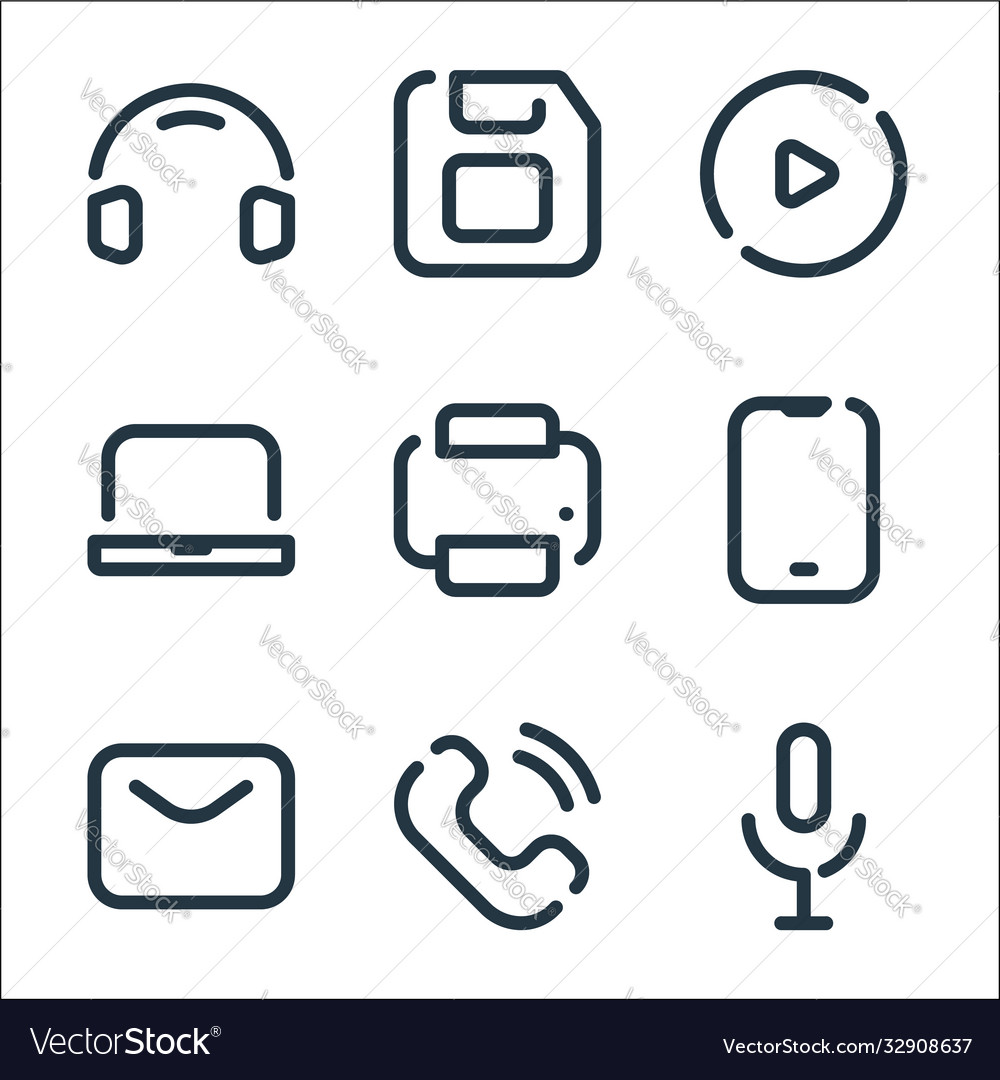 Multimedia line icons linear set quality vector image Multimedia line icons linear set quality