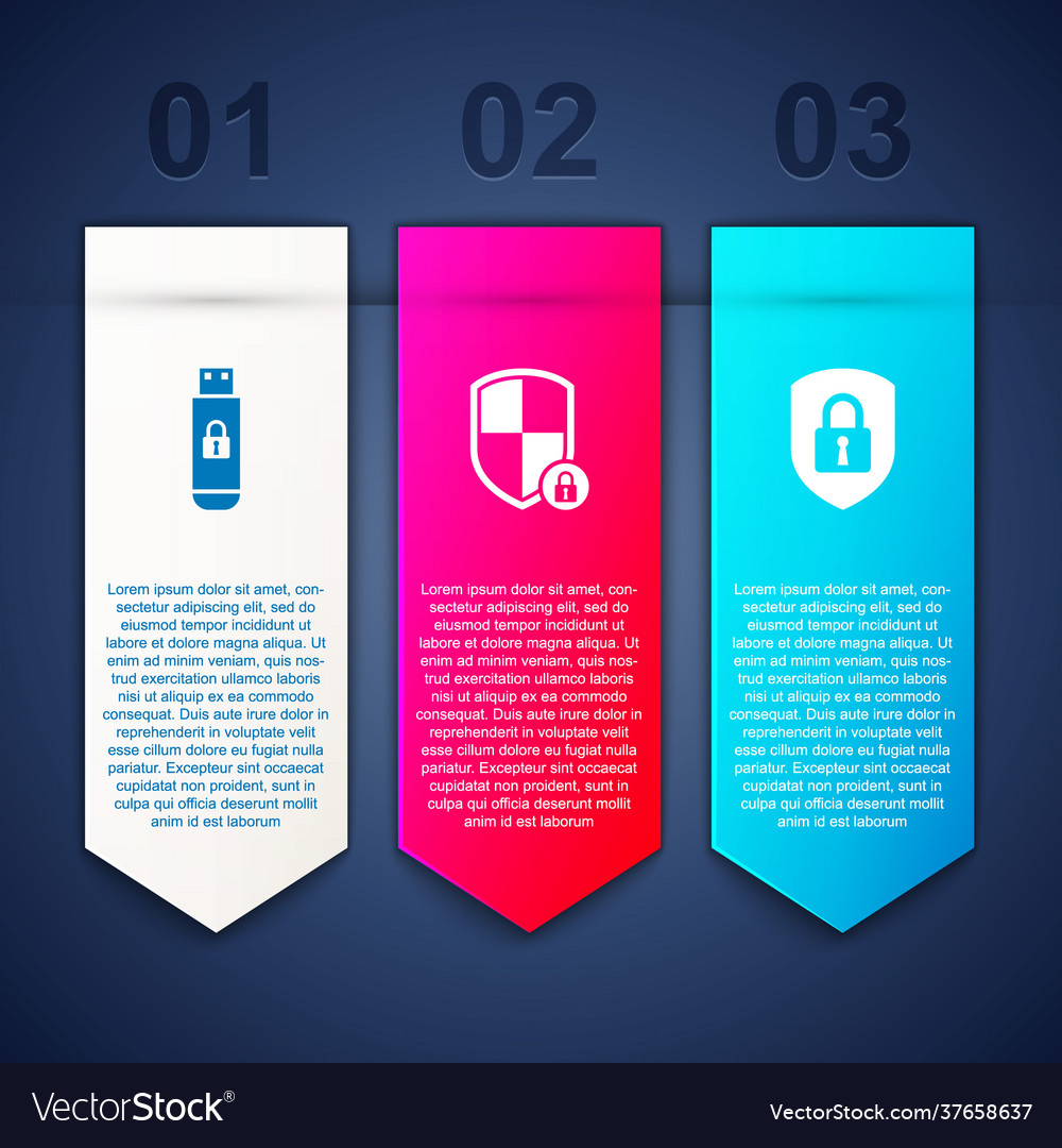 Set usb flash drive with lock shield security vector image Set usb flash drive with lock shield security