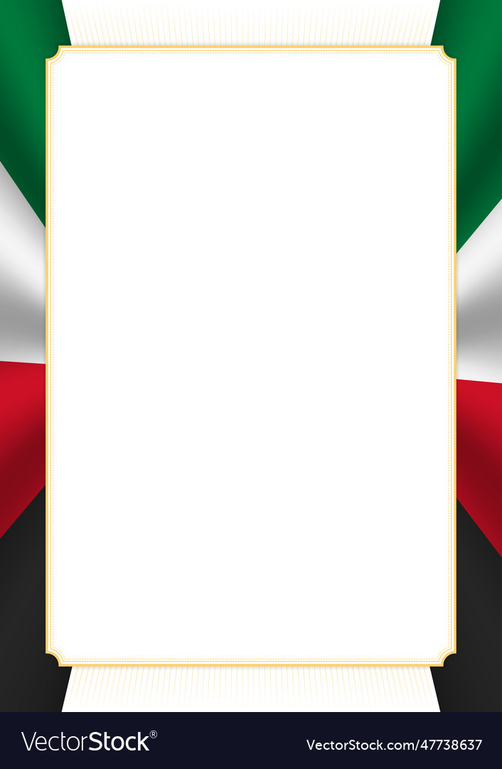 Vertical frame and border with kuwait flag vector image Vertical frame and border with kuwait flag