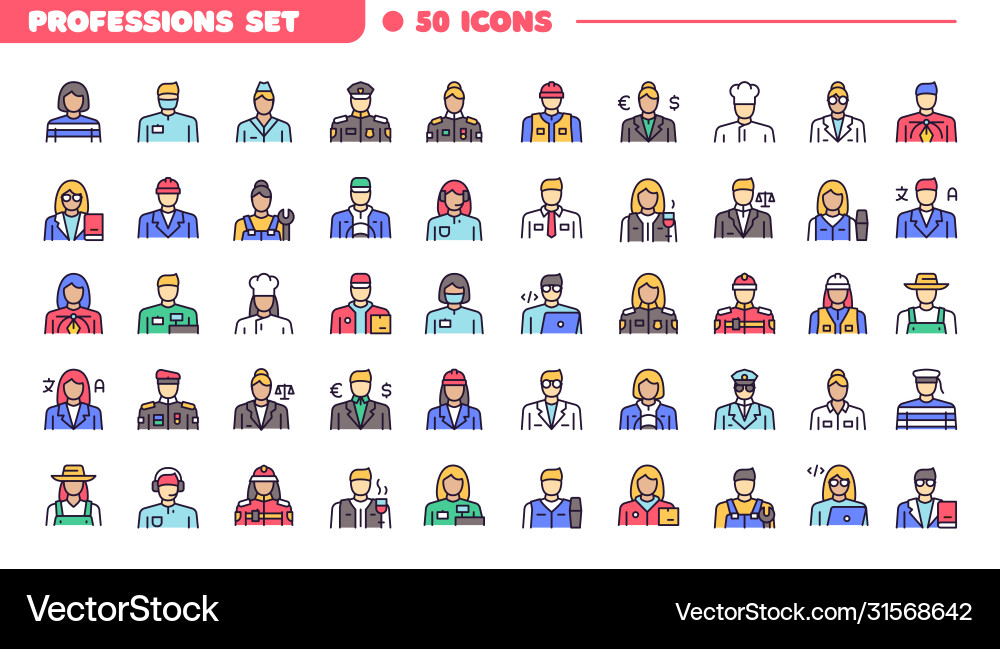 Color linear icon set man woman Royalty Free Vector Image