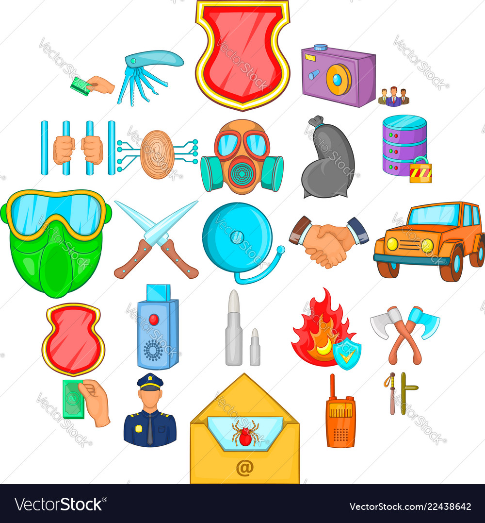 Criminality icons set cartoon style Royalty Free Vector