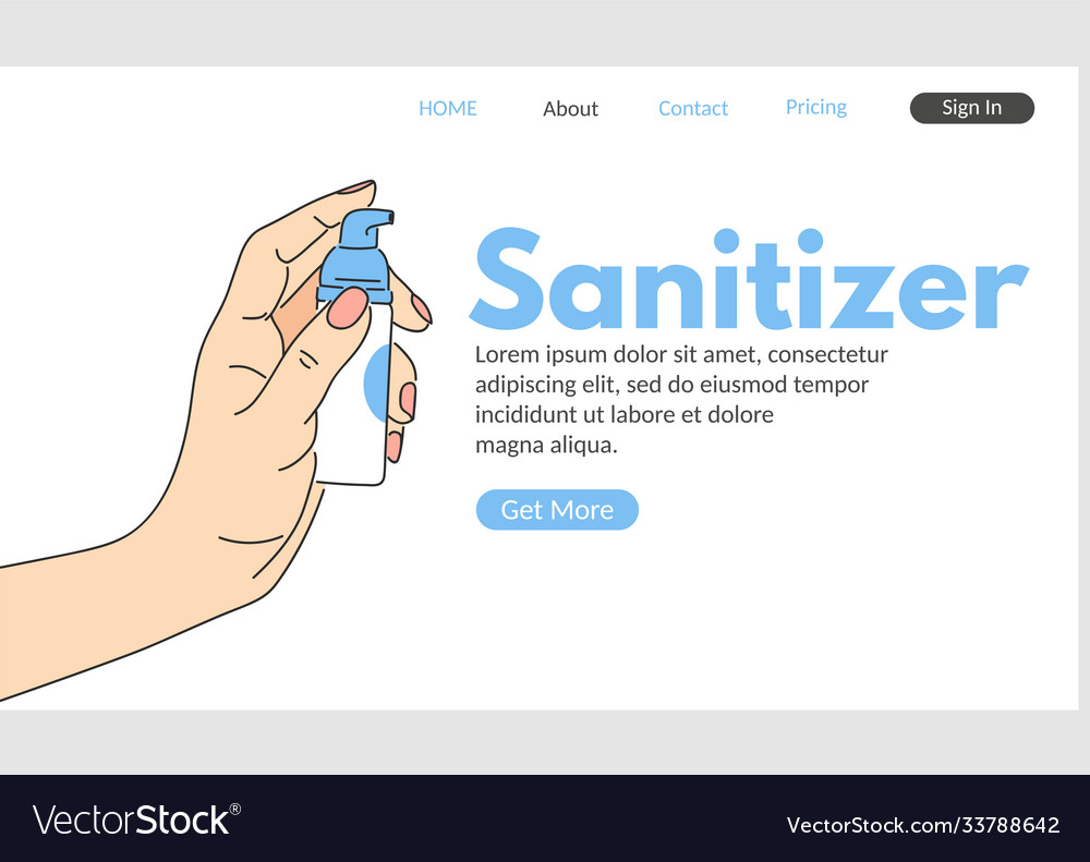Hand sanitizer web landing page Vector Image Hand sanitizer web landing page