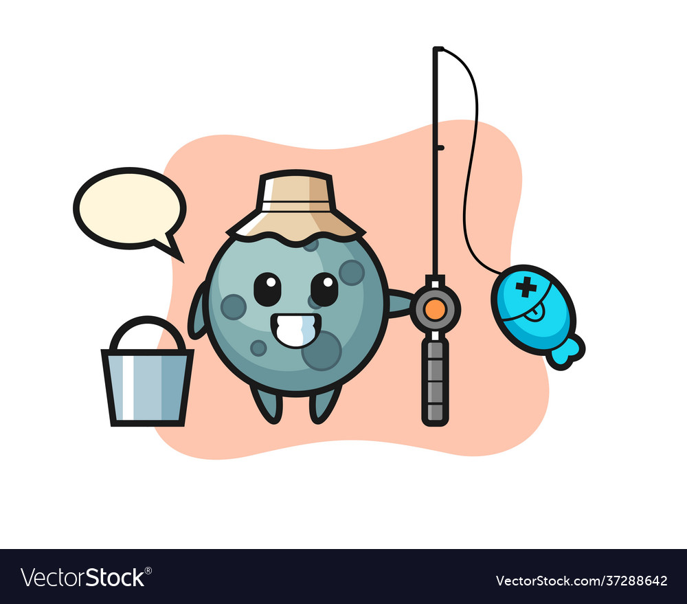 Mascot character asteroid as a fisherman