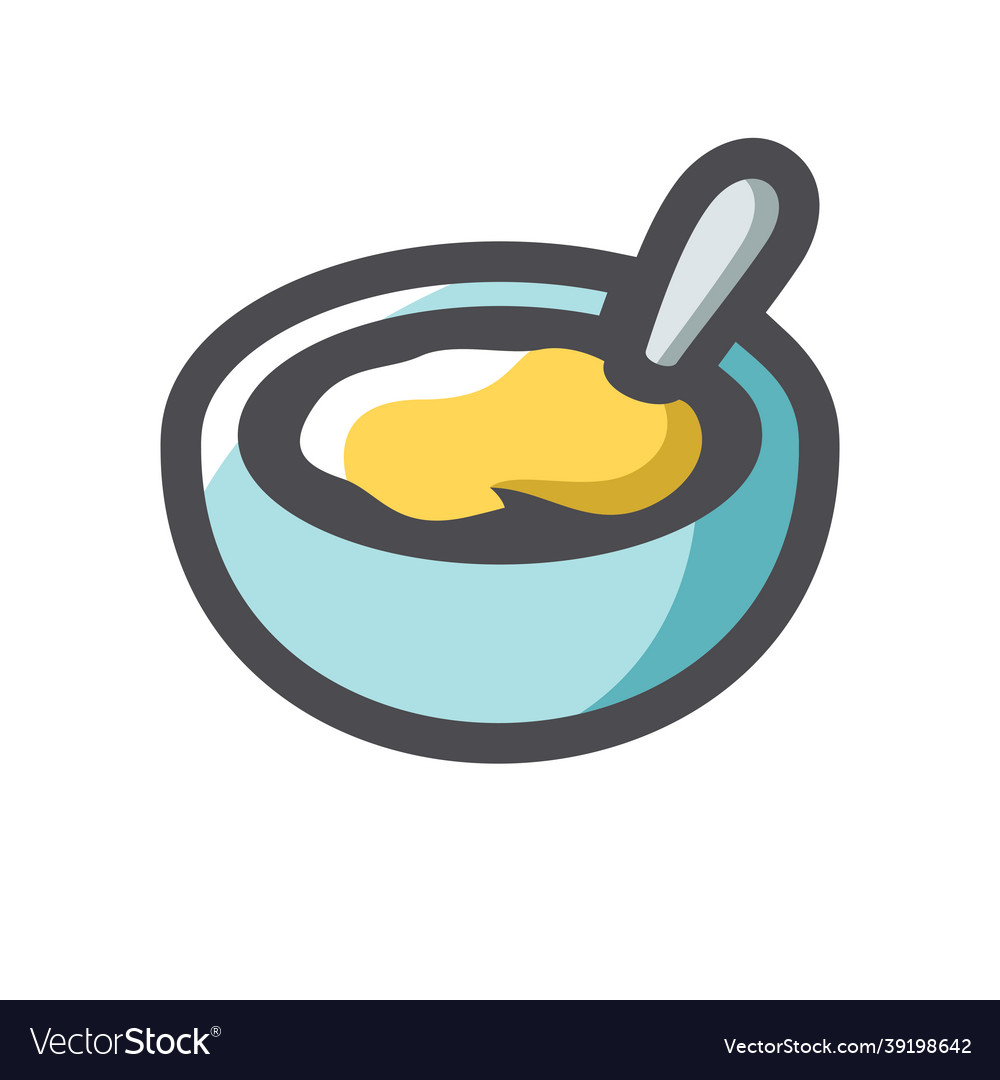 Porridge dish with spoon icon cartoon Royalty Free Vector