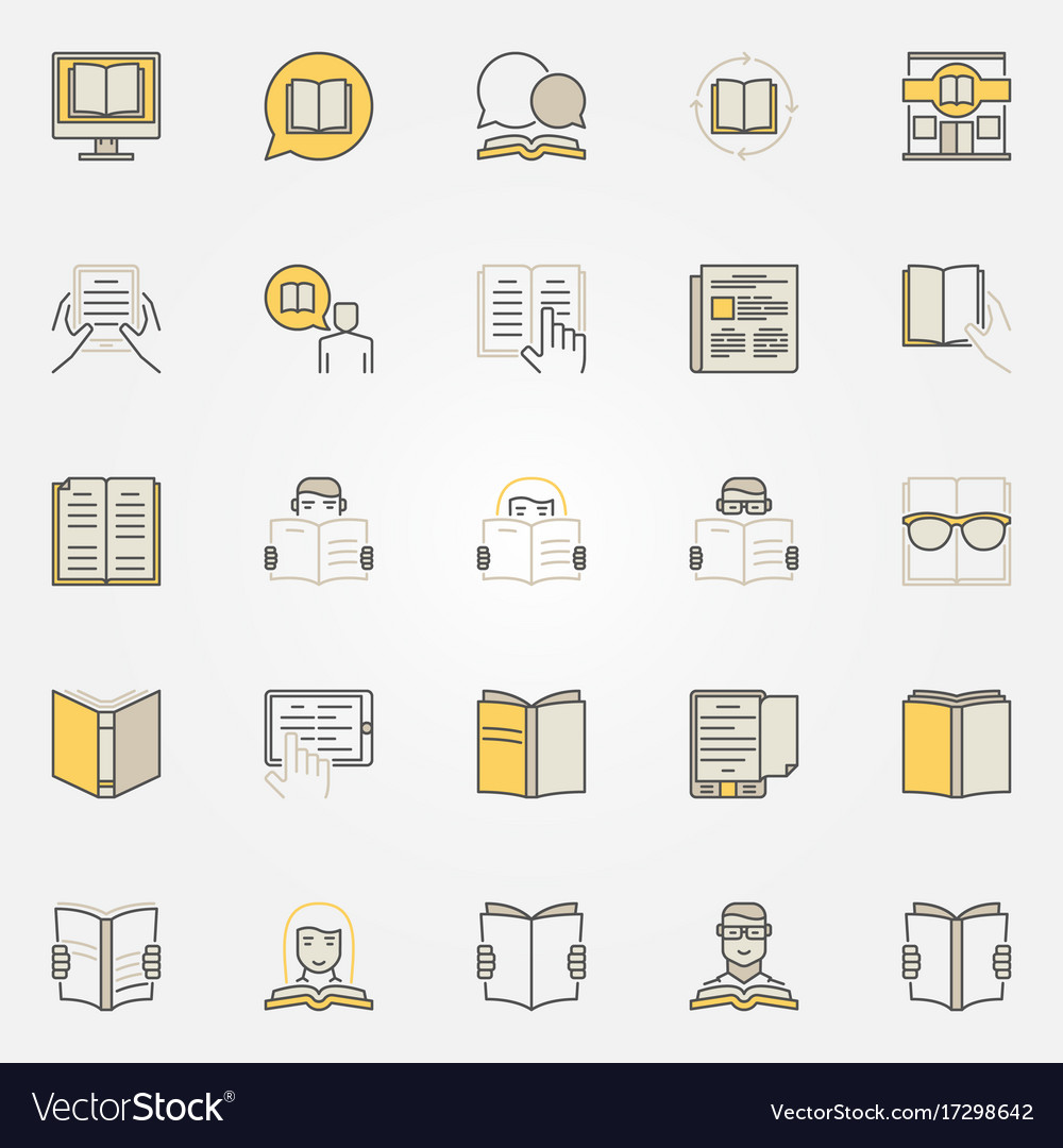 Reading colorful icons set Royalty Free Vector Image