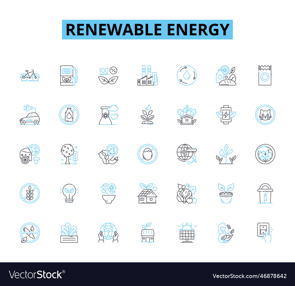 Renewable energy linear icons set solar wind