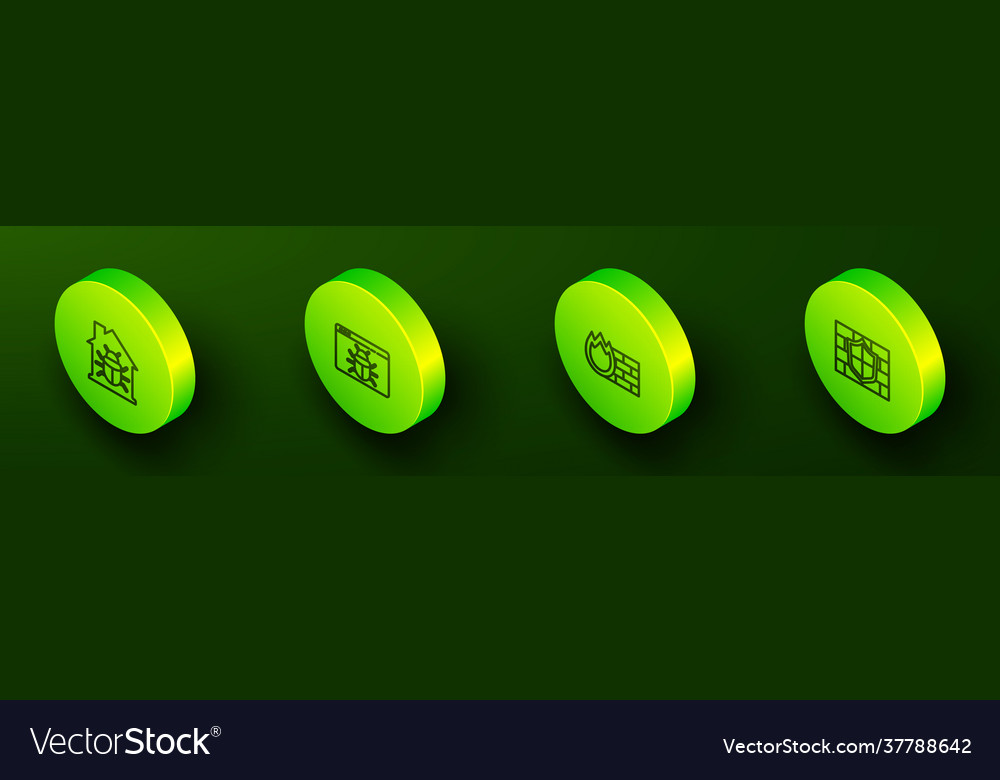 Set isometric line house system bug vector image Set isometric line house system bug