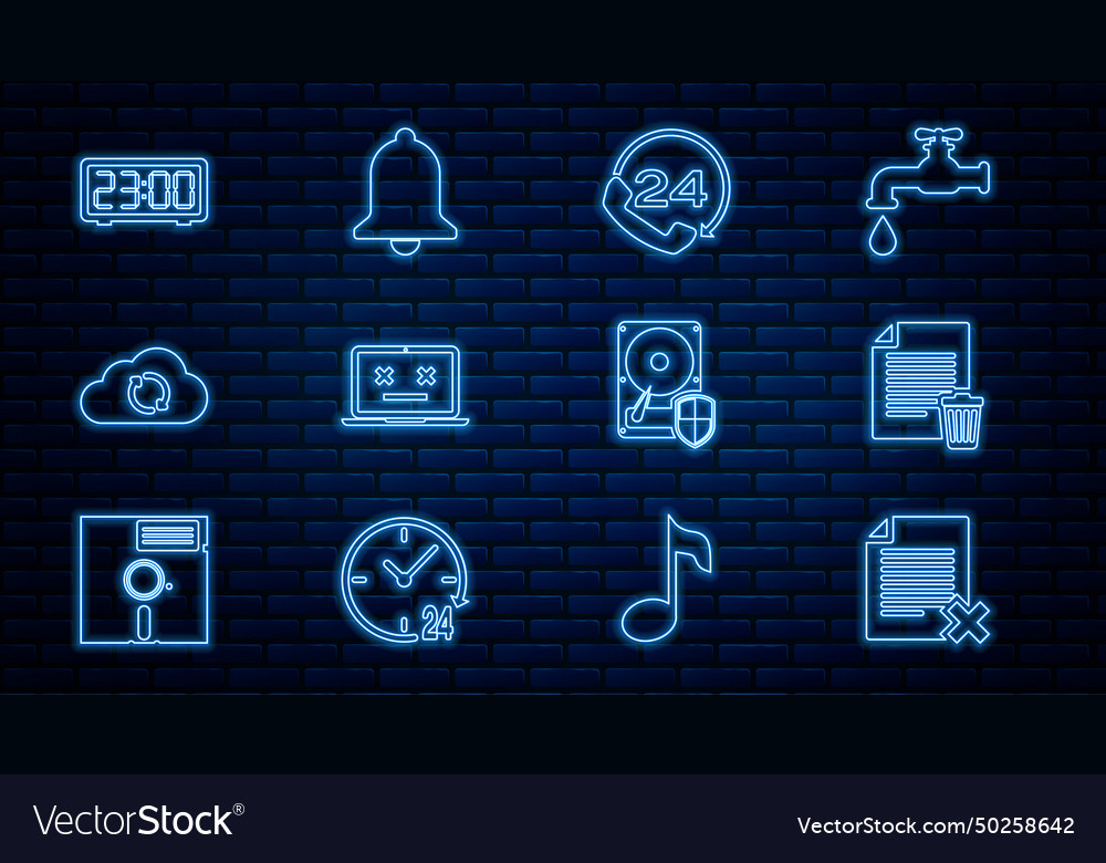 Set line delete file document telephone 24 hours vector image Set line delete file document telephone 24 hours