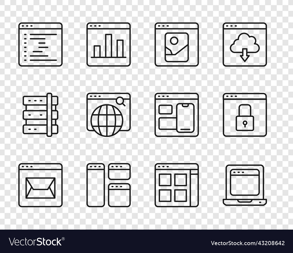 Set line website and mail laptop with browser vector image Set line website and mail laptop with browser