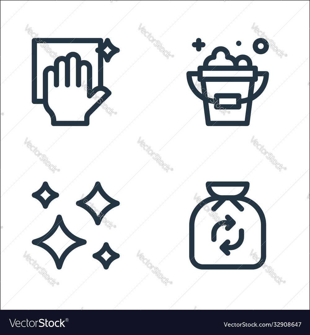 Cleaning line icons linear set quality vector image Cleaning line icons linear set quality