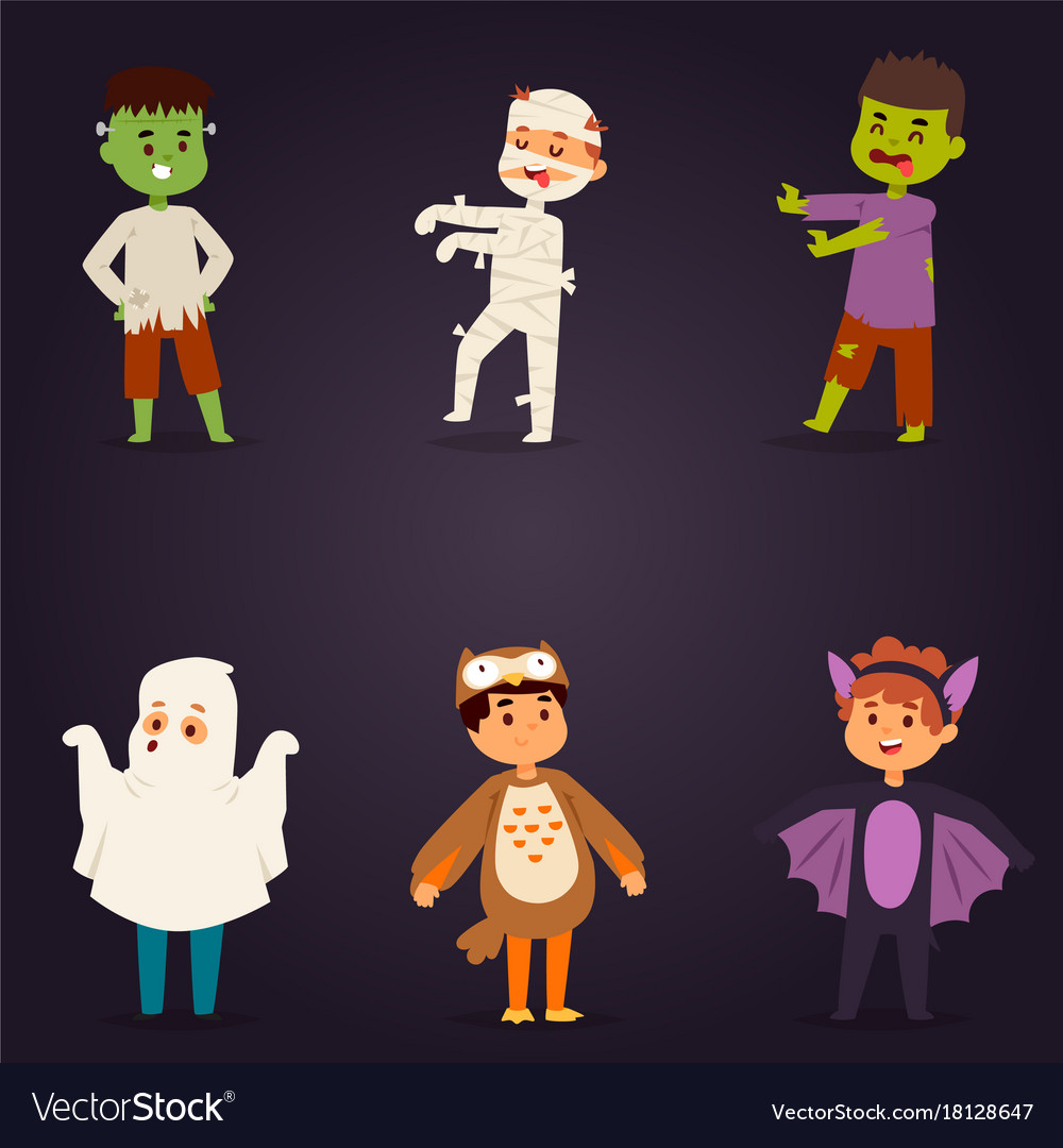 Cute kids wearing halloween party costumes Vector Image